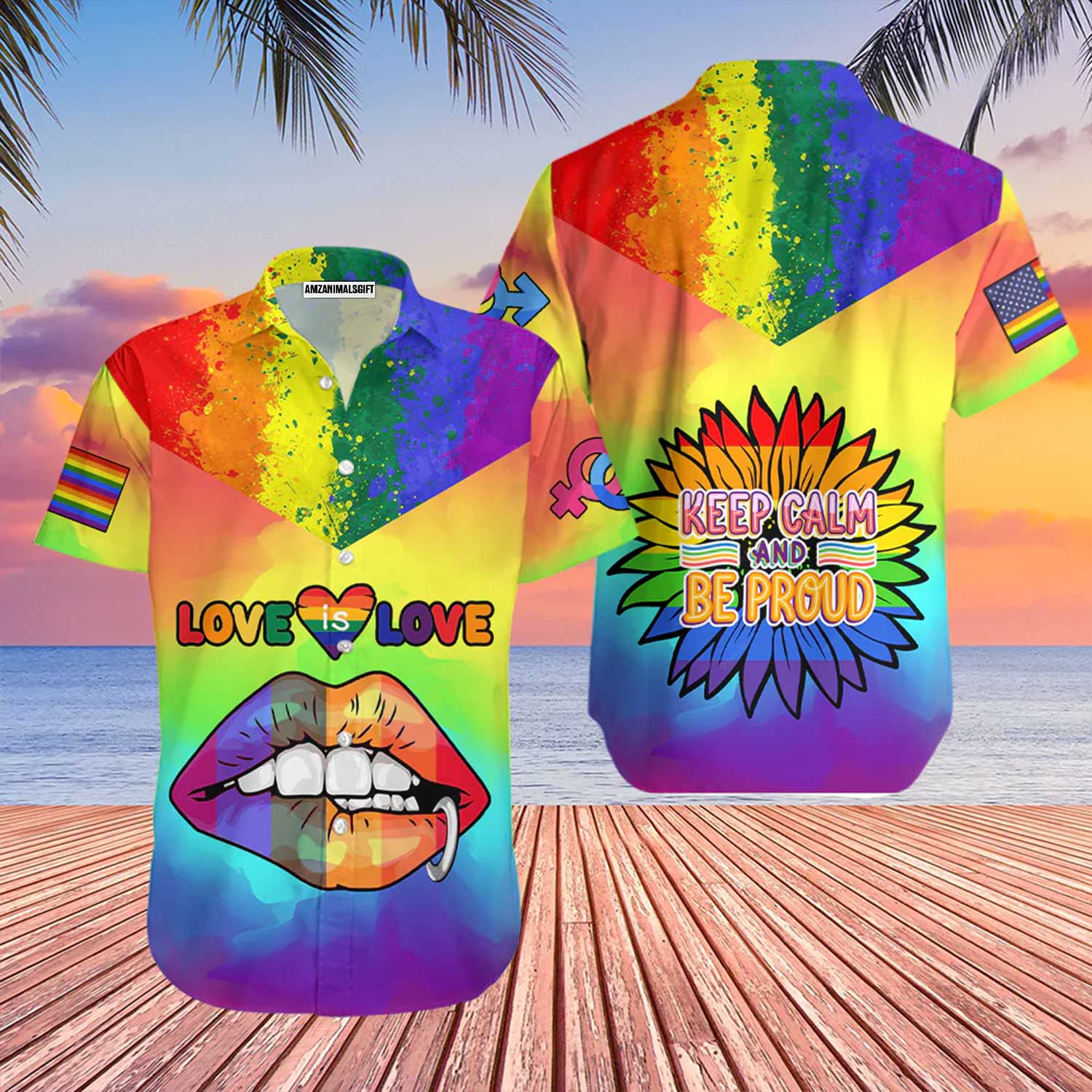 LGBT Aloha Hawaiian Shirts For Summer/ Sunflower Lips Aloha Hawaiian Shirts For Men - Love Is Love Keep Calm & Be Proud