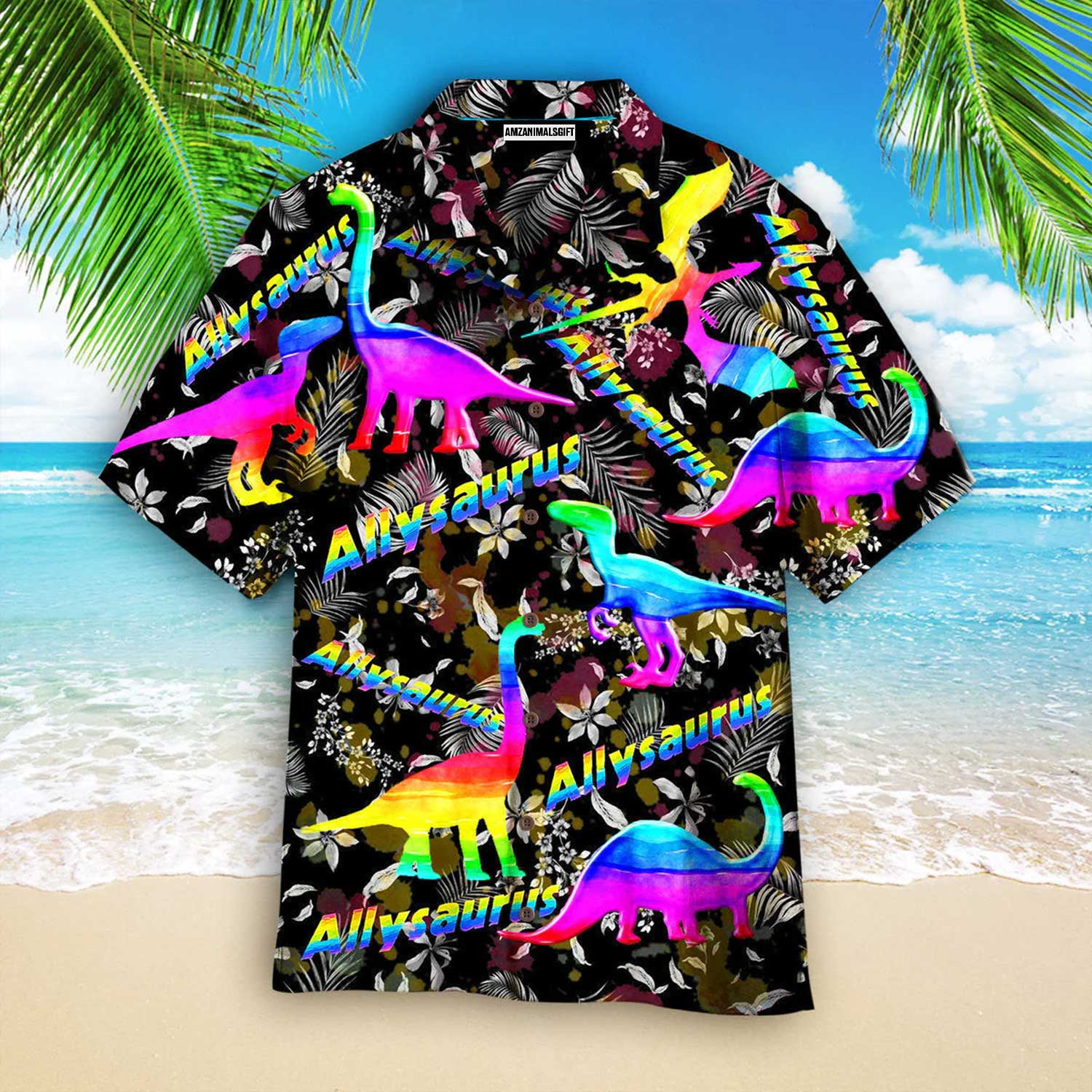 LGBT Aloha Hawaiian Shirts For Summer/ Allysaurus Pride LGBT Ally Dinosaur Aloha Hawaiian Shirts For Men Women
