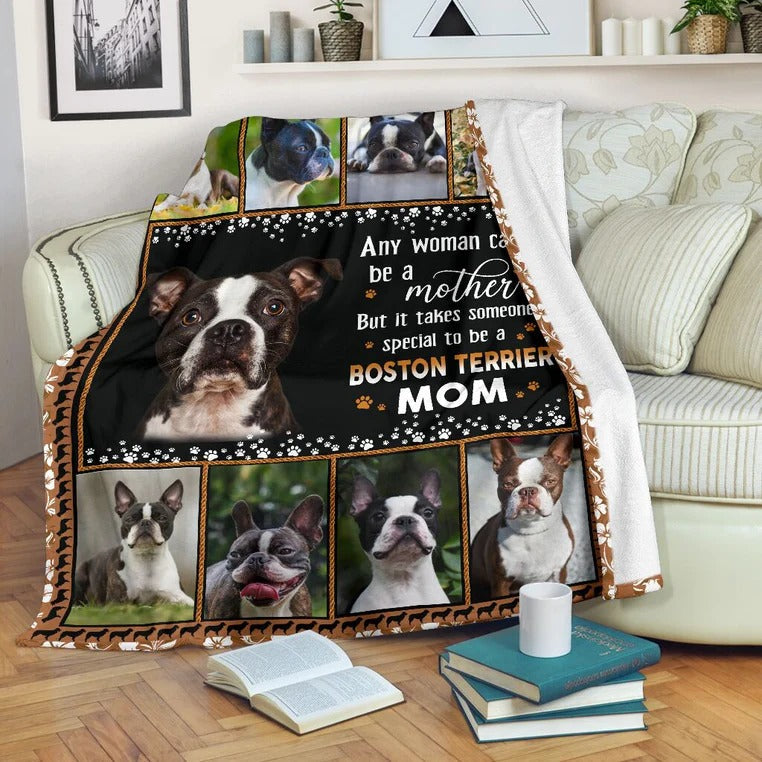 Dog Mom Blanket/ Boston Terrier Dog Mom Fleece Blanket Sherpa Cozy Premium Blanket