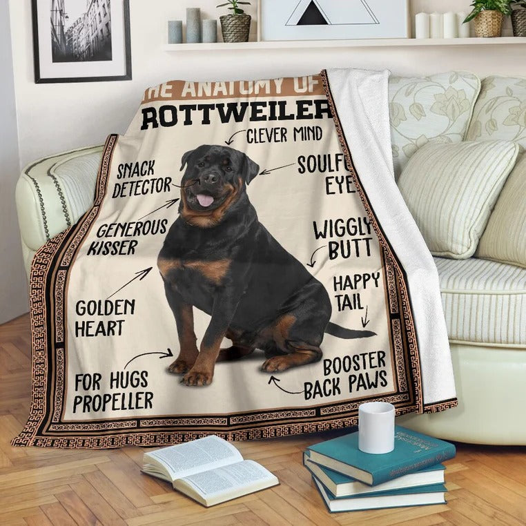 Dog Blanket The anatomy of a rottweiler Fleece Blanket