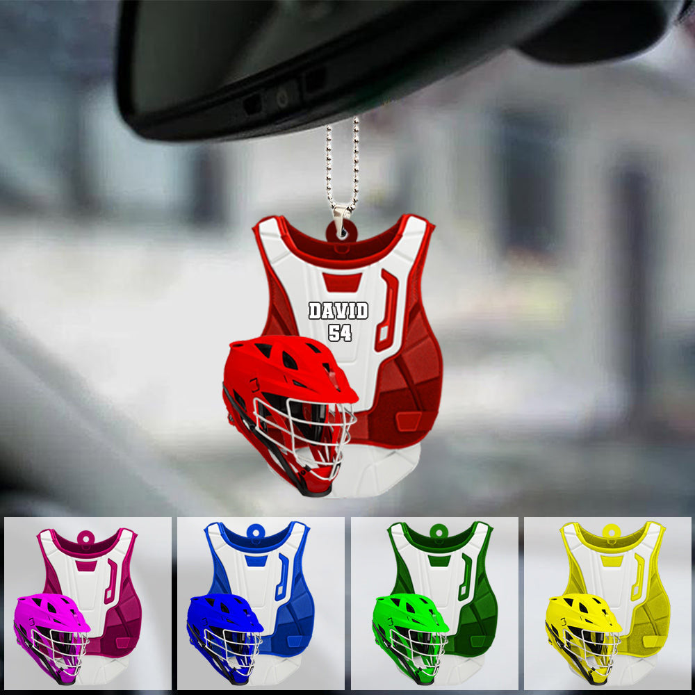 Personalized Lacrosse Uniform And Helmet Flat Acrylic Car Hanging Ornament/ Gift for Lacrosse Players