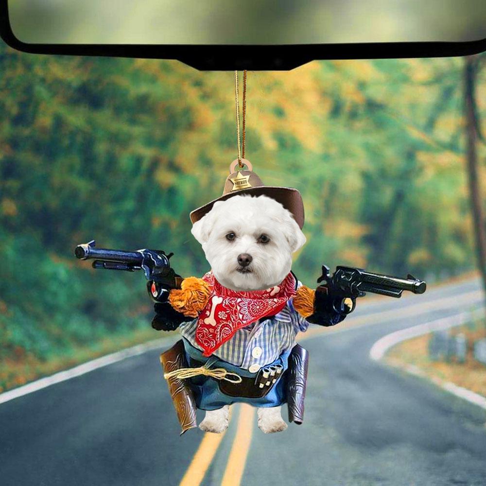 Maltese Cowboy Hanging Ornament Dog Ornament Dog Lover Gift