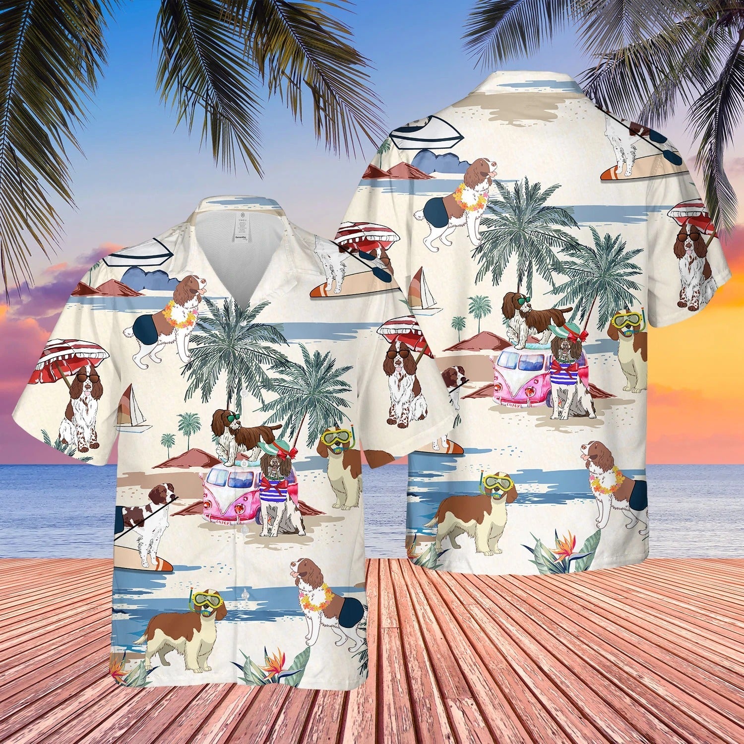 Welsh Springer Spaniel Summer Beach Hawaiian Shirt/ Cool Aloha Beach Shirt For Summer