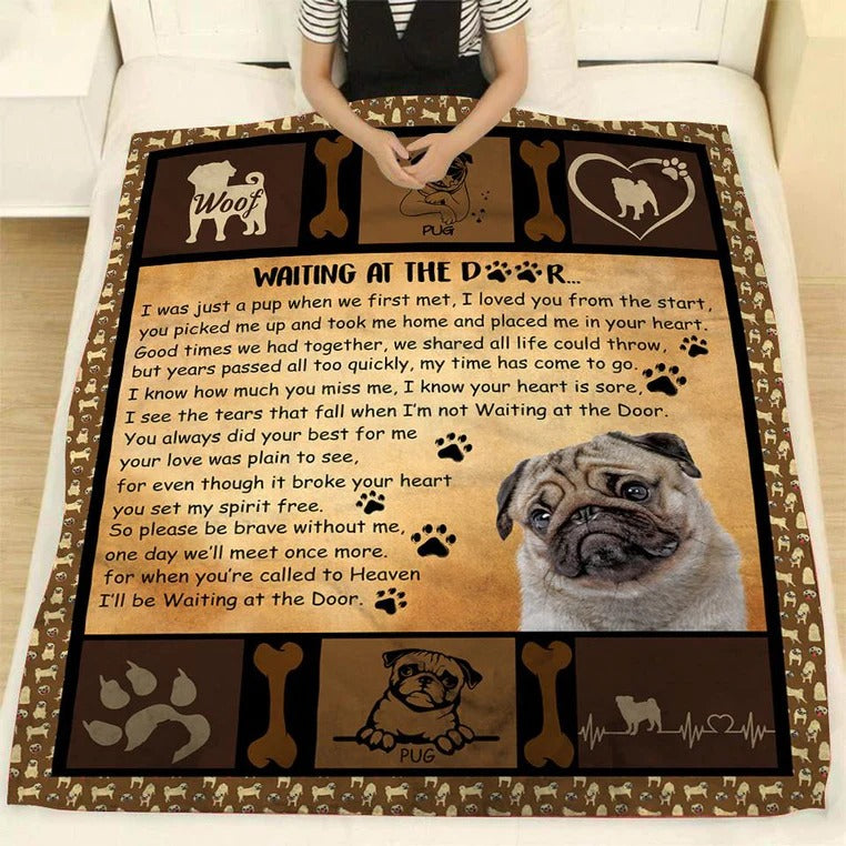 Pug Dog Blanket/ Pug Waiting At The Door/ Dog Lover/ Pug Lover Gift Throw Soft Blanket