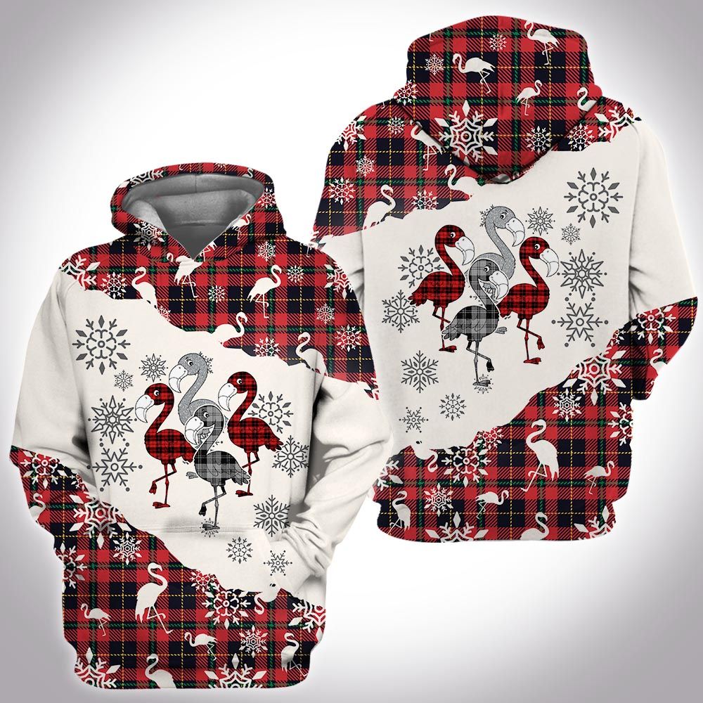 Flamingo Christmas Hoodie All Over Print Pullover Xmas Hoodie