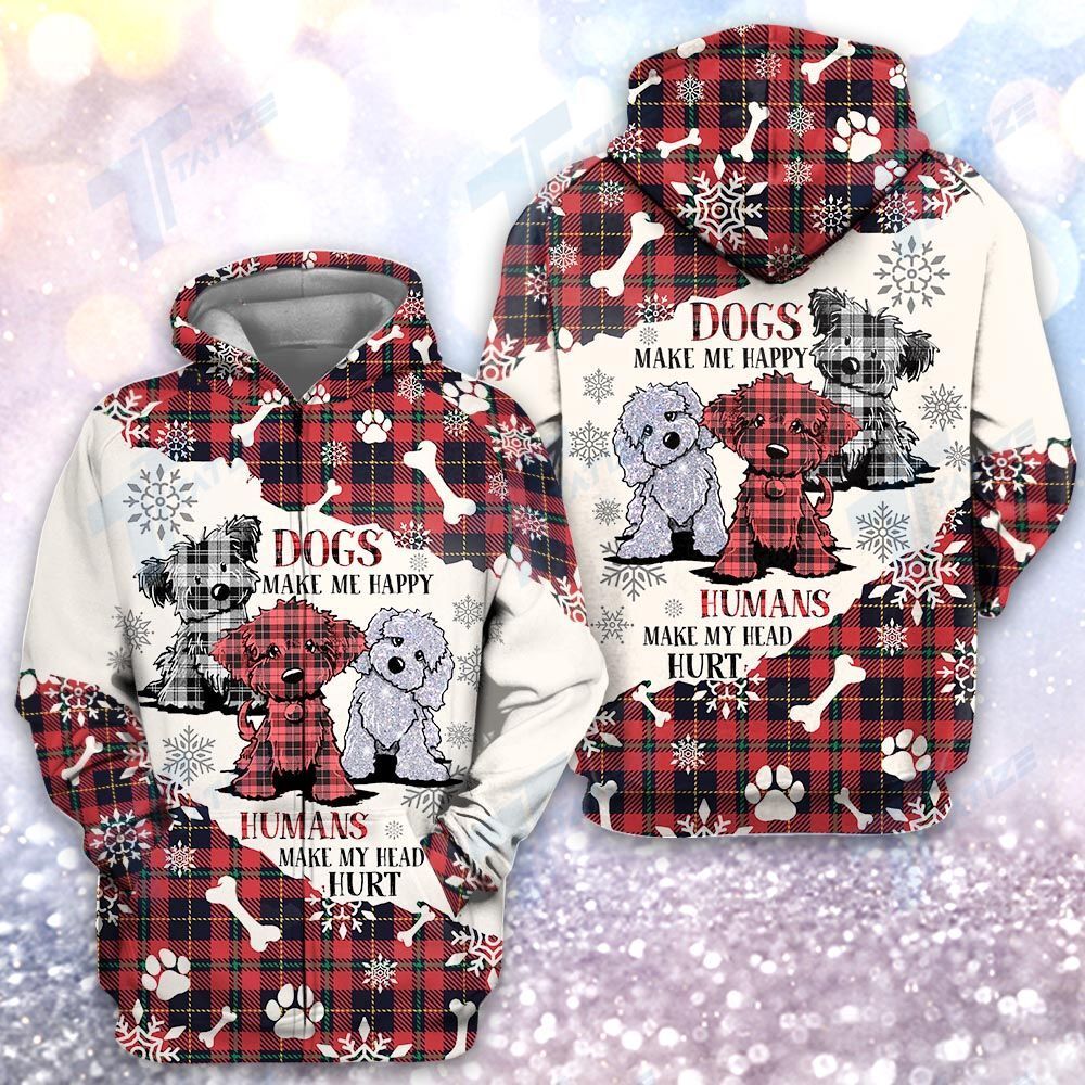 Dogs make me happy Christmas Hoodie 3D All Over Print Dog Xmas Hoodie For Men Women