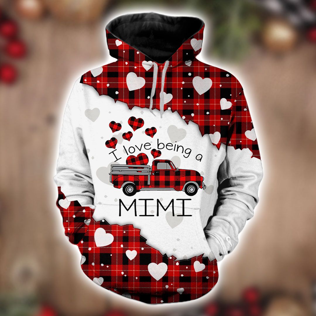 I Love Being A Mimi Red Buffalo Truck Christmas Hoodie