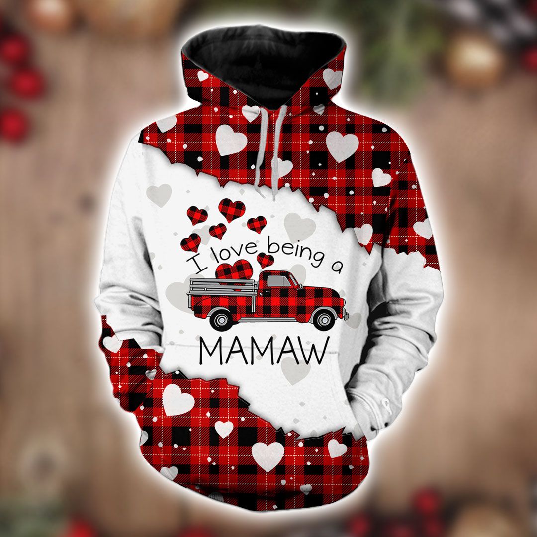 I Love Being A MawMaw Red Buffalo Truck Christmas Hoodie