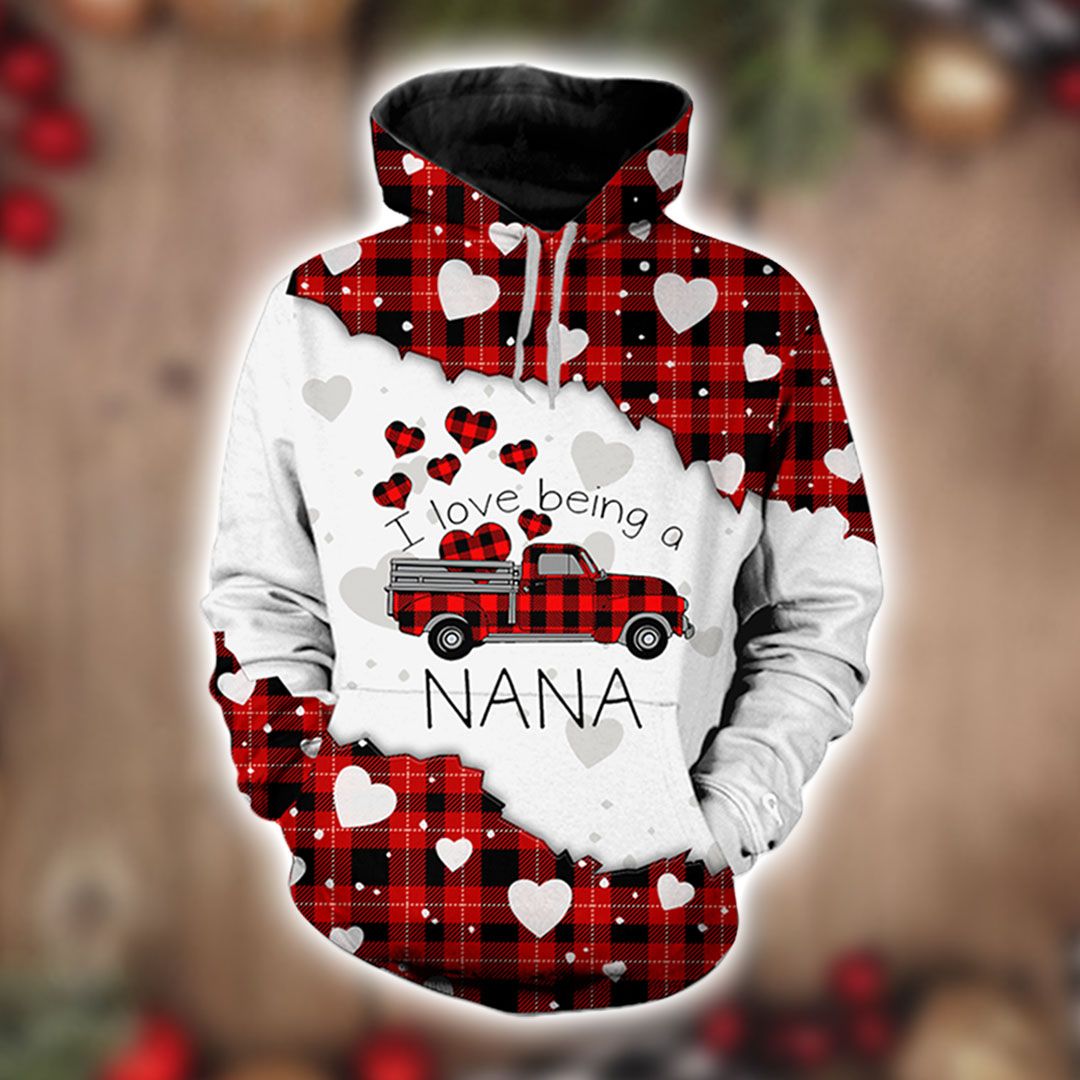 I Love Being A Nana Red Buffalo Truck Christmas Hoodie