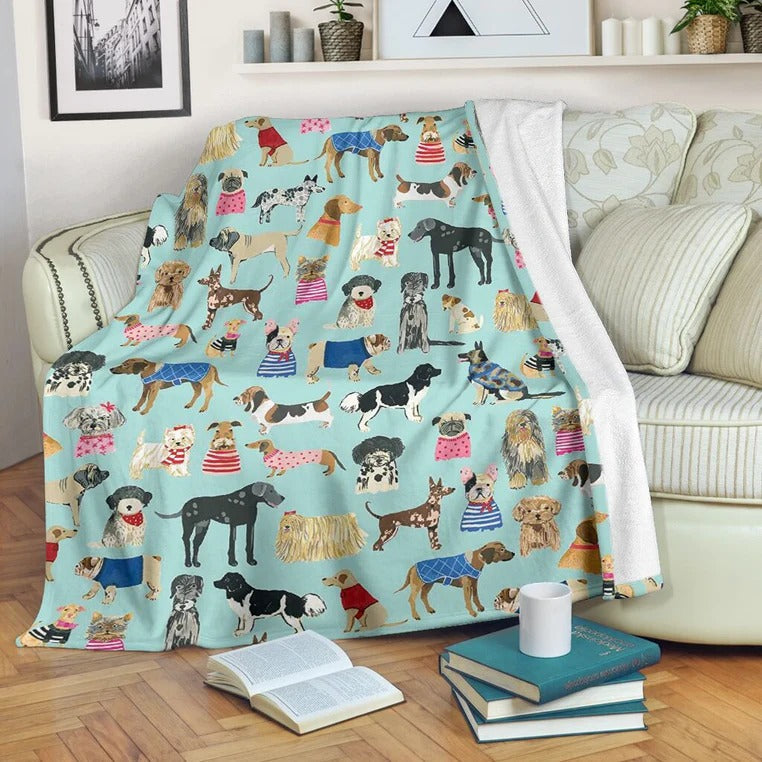 Cute Dogs Pt Flecee Fleece Blanket Gift For Dog Lover Throw Blanket