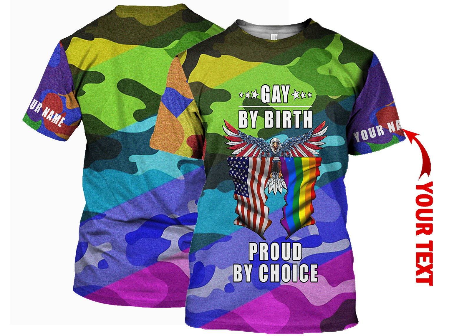 Personalized 3D Lgbt Pride Shirt/ Pride American Flag And Pride Flag/ Gay By Birth Pround By Choice