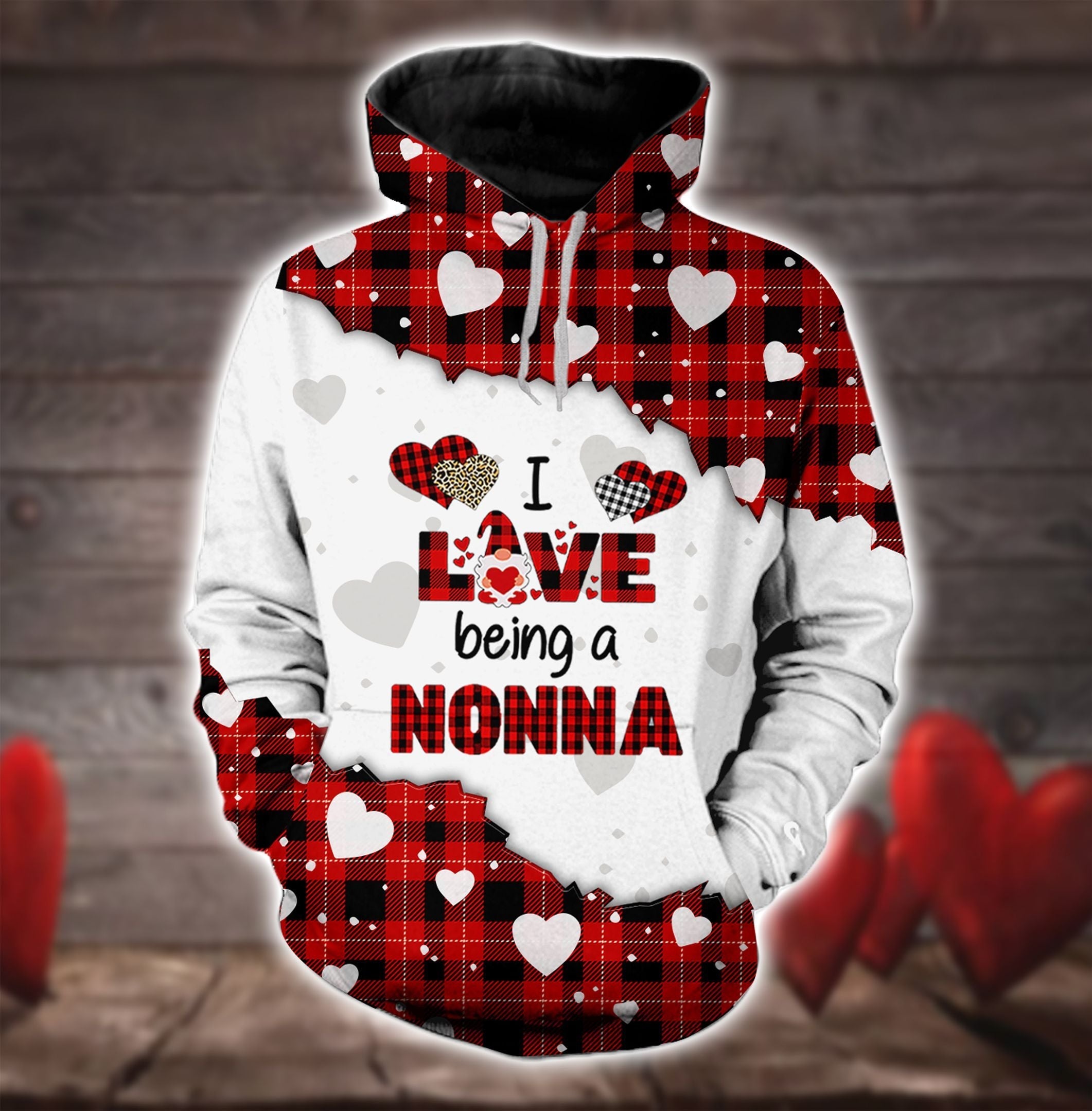 I Love Being A Nonna Leopard Red Buffalo Christmas Hoodie