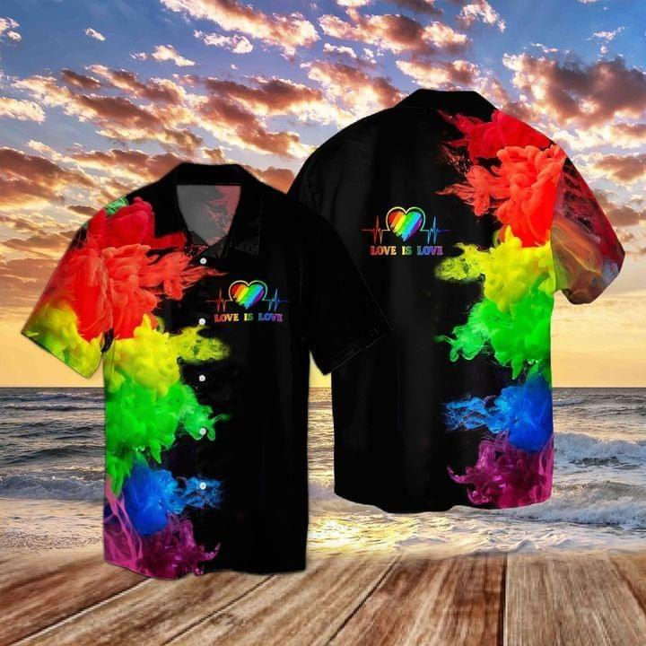 LGBT Hawaiian Shirt Love Is Love Heartbeat Rainbow Smoke Hawaiian Aloha Shirt