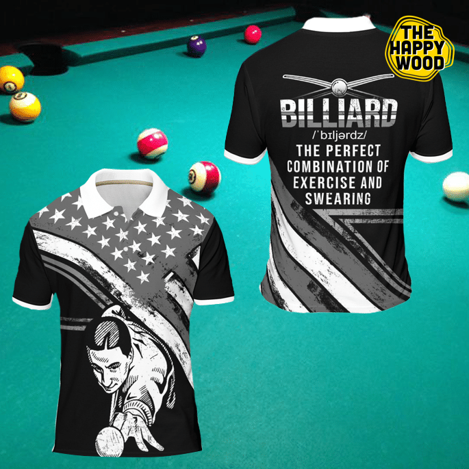 3D All Over Print Billiard Funny Define The Perfect Combination of Exercise and Swearing Polo Shirt/ Best Shirt for Billiard Player