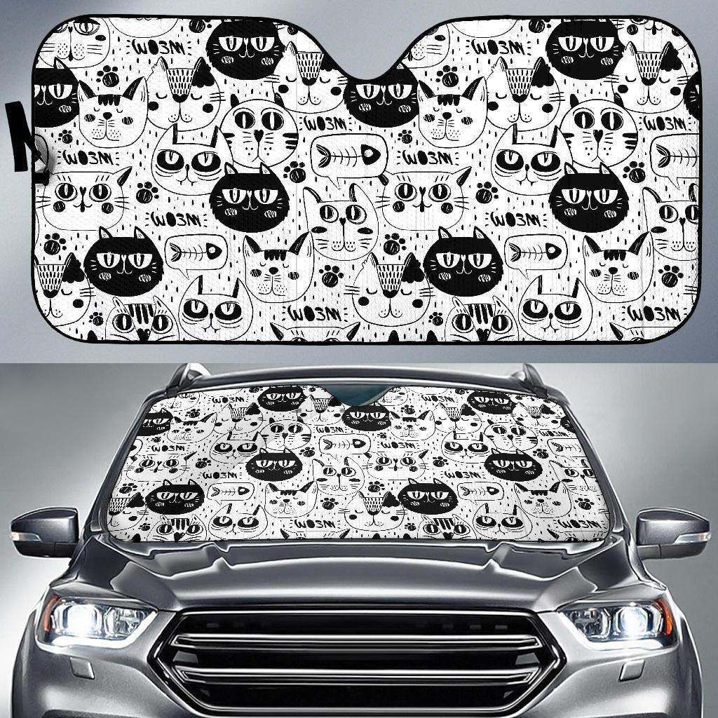 Black And White Cat Faces Car Sun Shade Cover Auto Windshield Coolspod
