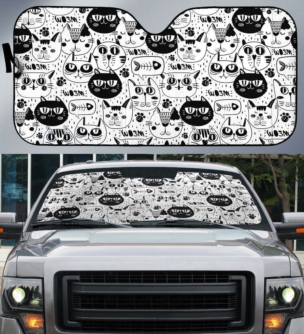 Black And White Cat Faces Car Sun Shade Cover Auto Windshield Coolspod