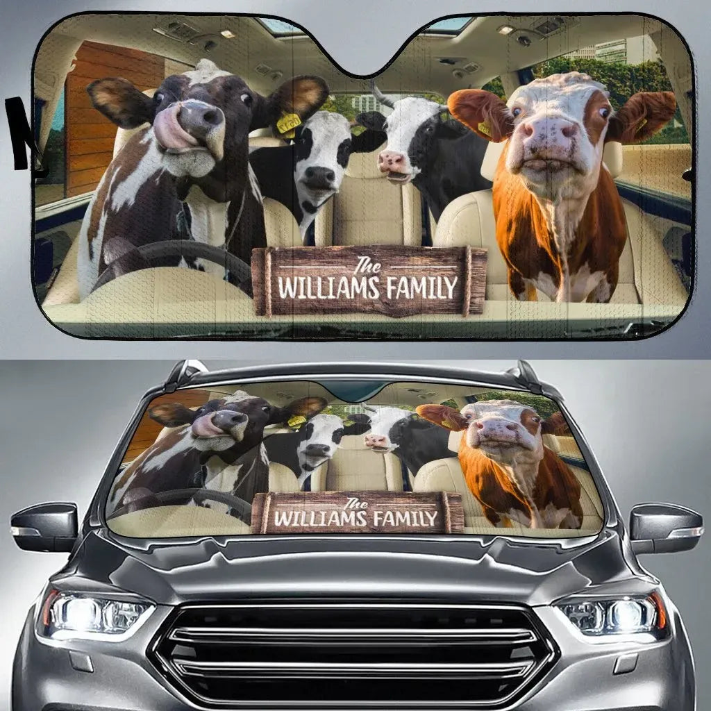 Cows Right Hand Drive Custom Name Printed Car Sun Shade Cover Auto Windshield Coolspod