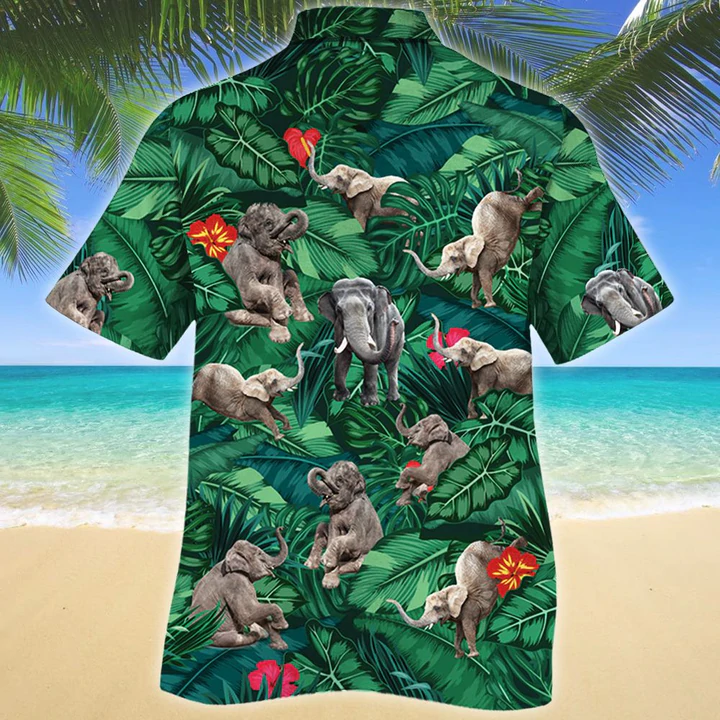 Elephant Lovers Gift Hawaiian Shirt/ Animal Elephant Hawaiian Shirt Men/ Short Sleeve Hawaiian Aloha Shirt