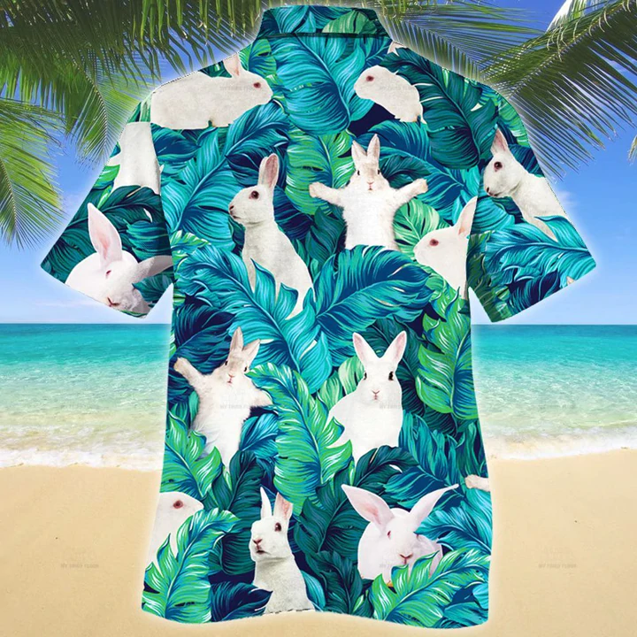 White Rabbit Lovers Hawaiian Shirt/ Rabbit aloha Shirt/ Short Sleeve Hawaiian Aloha Shirt for men/ Women