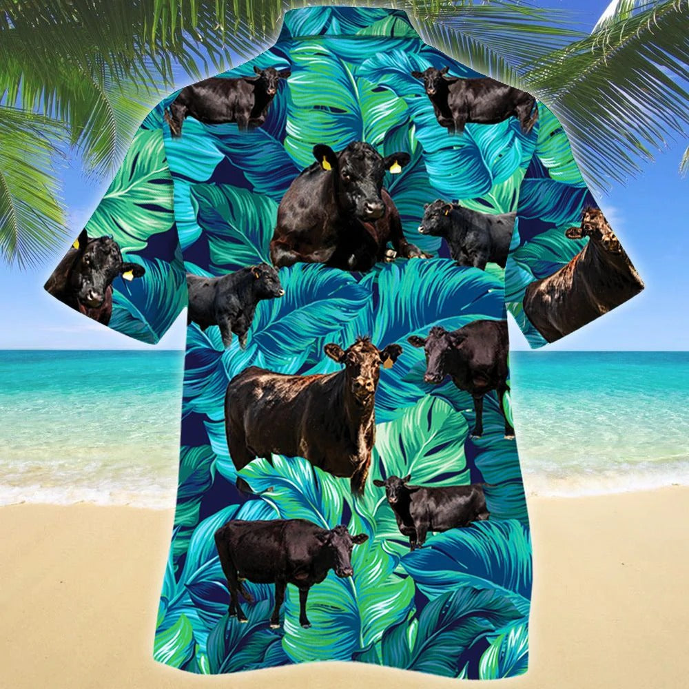 3D Full Printed Black Angus Cattle Hawaiian Shirt/ Hawaii Aloha Shirt Short Sleeve For Angus Cattle Lover