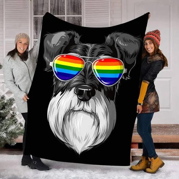 Lgbtq Blanket Schnauzer Gay Pride Flag Lgbt Rainbow Blanket Fleece Blanket/ Funny Pride Quilt