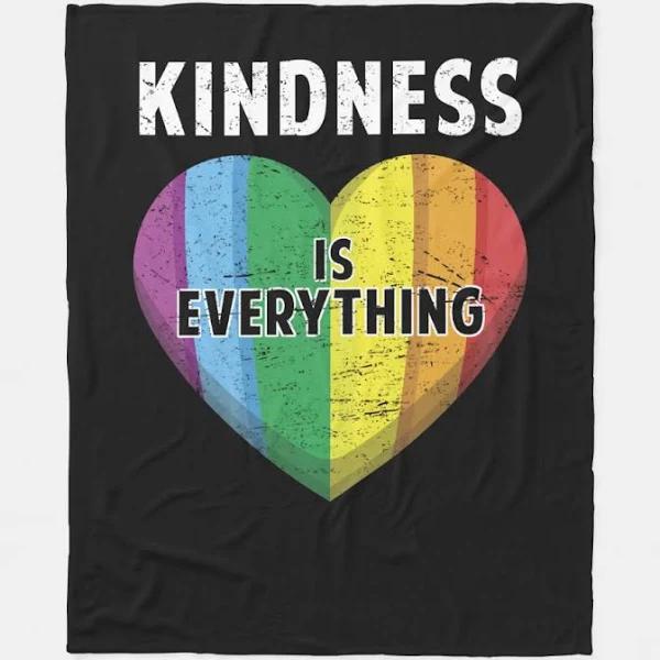 Kindness Is Everything LGBT Rainbow Flag Heart Fleece Blanket