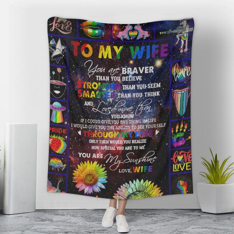 LGBT To My Wife Blanket/ Lgbt Fleece Blanket/ Pride Month Gift/ Lgbt Pride Blanket/ Lesbian Love Gift