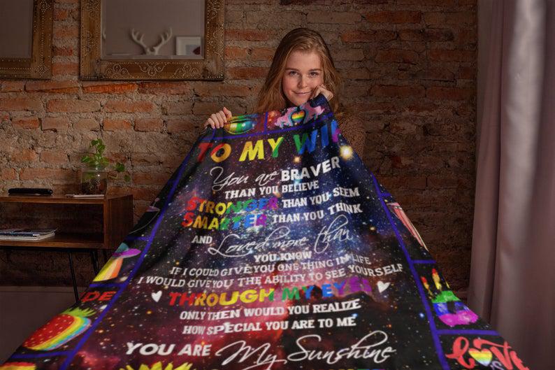 LGBT To My Wife Blanket/ Lgbt Fleece Blanket/ Pride Month Gift/ Lgbt Pride Blanket/ Lesbian Love Gift