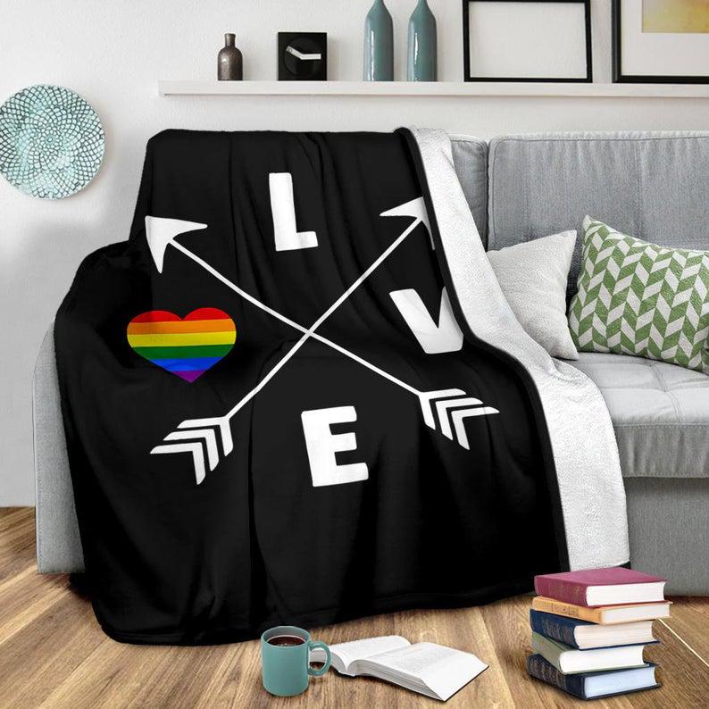 Lgbt Blanket/ Love Is Love Heart Blanket/ Fleece Blanket For Pride Month/ Gift For Gay Friend