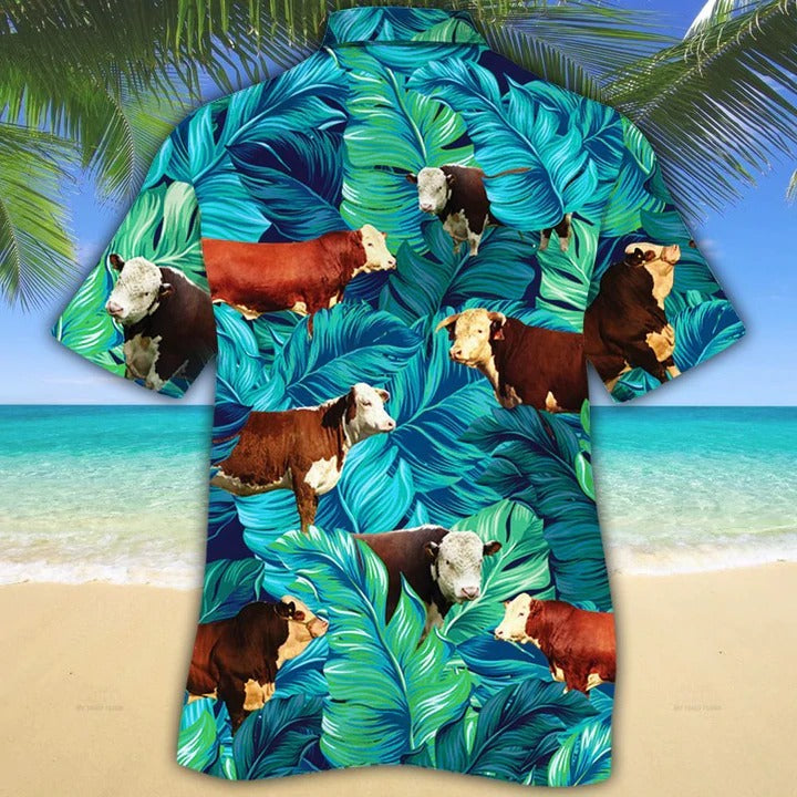 Hereford Cattle Lovers Hawaiian Shirt/ Unisex Print Aloha Short Sleeve Casual Shirt