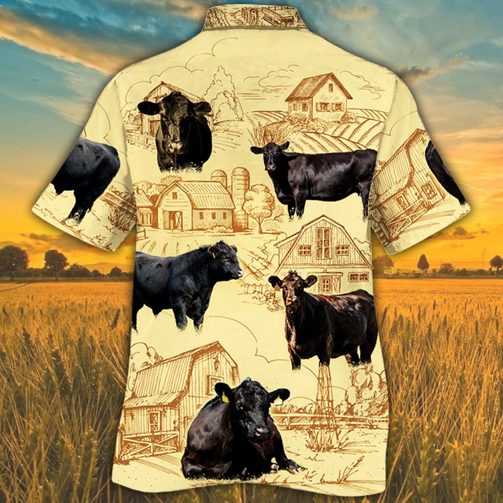 Black Angus Cattle Lovers Farm Hawaiian Shirt/ Farm Cow Short Sleeve Hawaiian Aloha Shirt for Men/ Women
