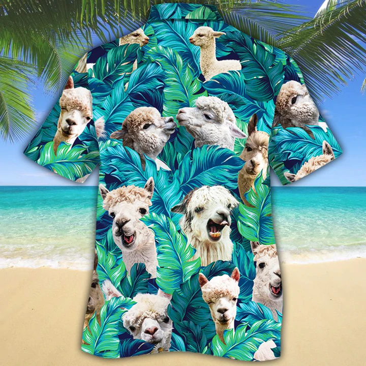 Alpaca Lovers Hawaiian Shirt/ Tropical Alpaca Men Hawaiian Shirts - Casual Button Down Short Sleeve Shirt