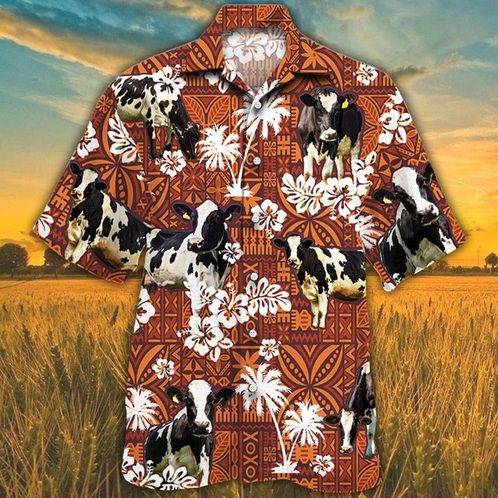 Holstein Friesian Cattle Lovers Red Tribal Hawaiian Shirt/ Unisex Print Aloha Short Sleeve Casual Shirt