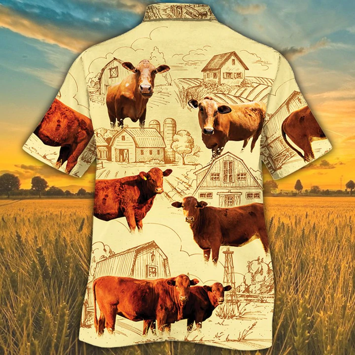 Beefmaster Cattle Lovers Farm Hawaiian Shirt/ Farm Cow Short Sleeve Hawaiian Aloha Shirt for Men/ Women