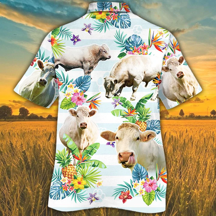Charolais Cattle Hawaiian shirts for men/ women/ Cow Lovers Tropical Flower Hawaiian Shirt
