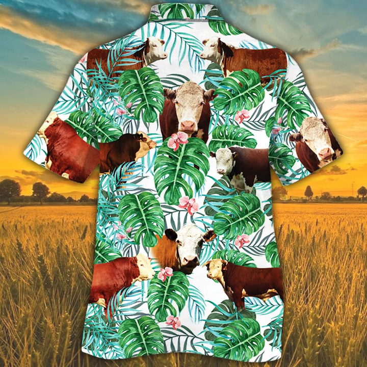 Hereford Cattle Lovers Tropical Plant Hawaiian Shirt/ Cow Hawaiian shirt/ Hawaiian shirts for men/ women