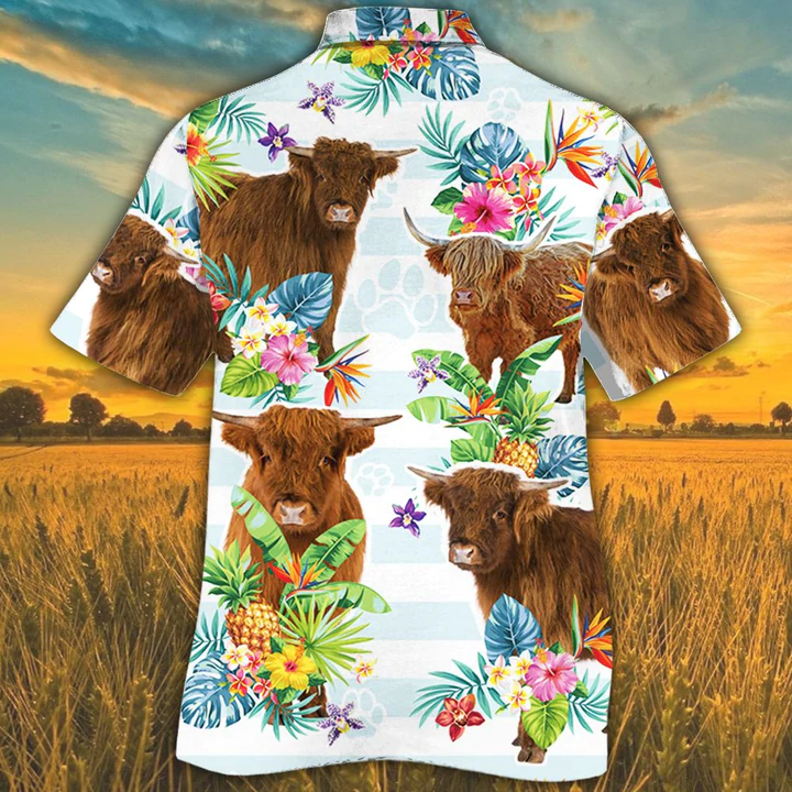 Highland Cattle Tropical Flower Hawaiian shirts for men/ women/ Cow Lovers Tropical Flower Hawaiian Shirt