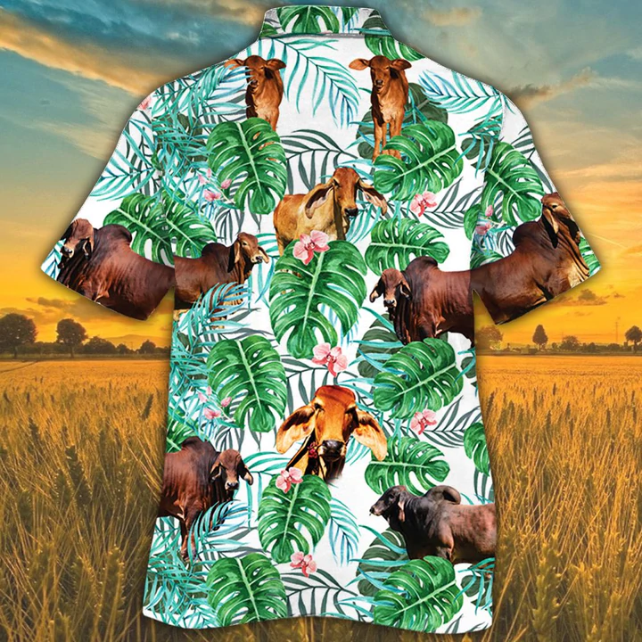 Red Brahman Tropical Plant Hawaiian Shirt/ Alpaca Hawaiian shirt/ Hawaiian shirts for men/ women