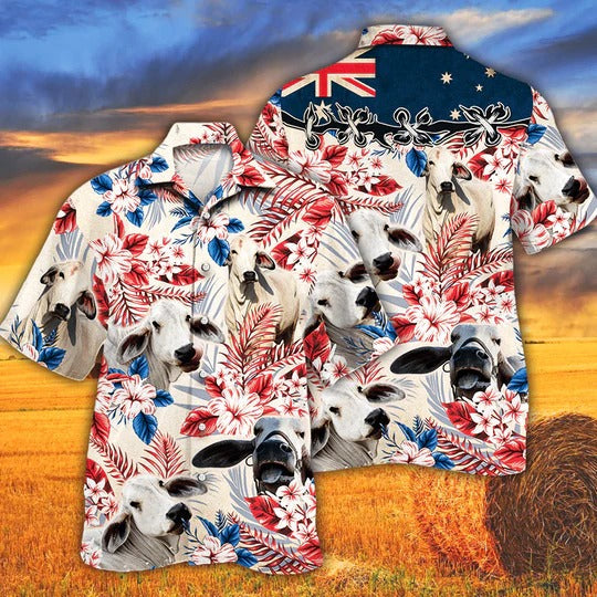 Brahman Cattle Lovers Australian Flag Hawaiian Shirt/ Unisex Print Aloha Short Sleeve Casual Shirt