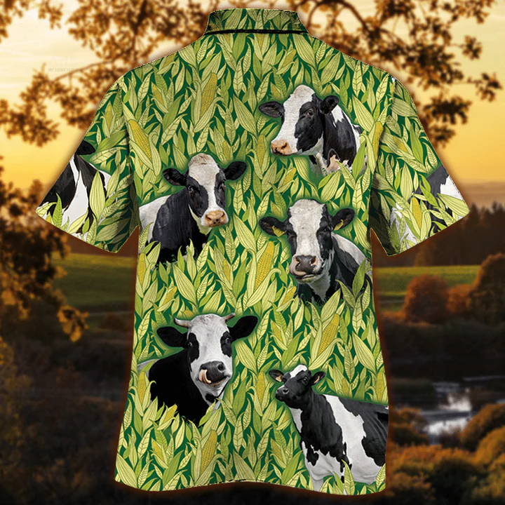 Holstein Friesian Cattle Lovers Corn Pattern Hawaiian Shirt for Men