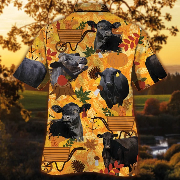 Black Angus Cattle Lovers Orange Nature Autumn Hawaiian Shirt/ Unisex Print Aloha Short Sleeve Casual Shirt
