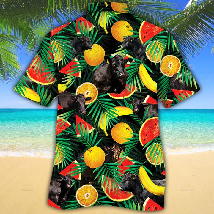 Cow Hawaiian shirt - Black Angus Cattle Lovers Tropical Fruits Hawaiian Shirt - Aloha Shirt For Cow Lovers