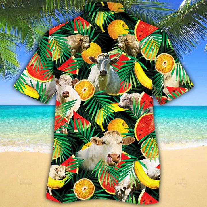 Charolais Cattle Lovers Tropical Fruits Hawaiian Shirt- Cow Aloha Shirt/ Gift For Cow Lovers