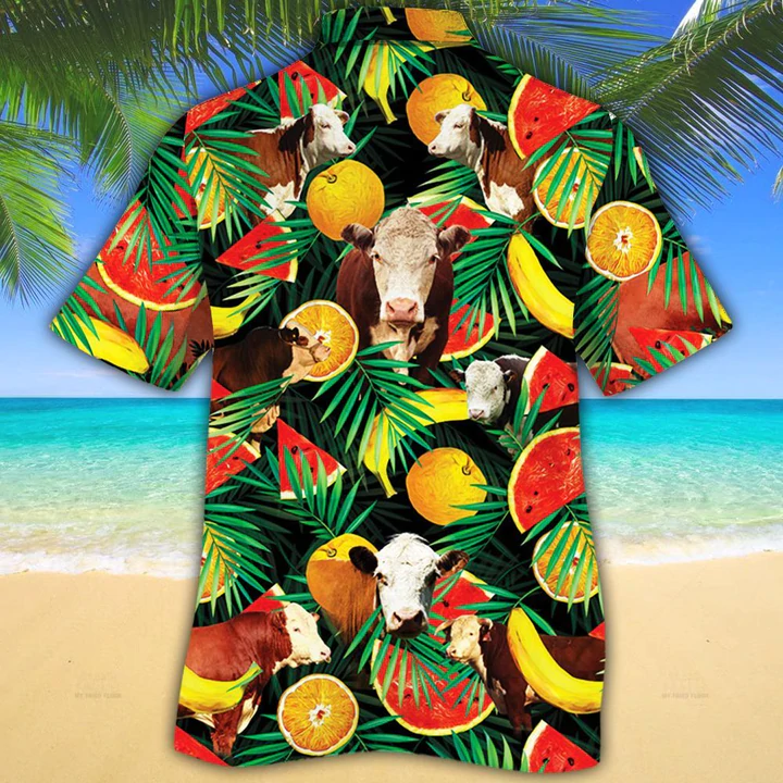 Cow hawaiian shirt for Men/ Women - Hereford Cattle Lovers Tropical Fruits Hawaiian Shirt