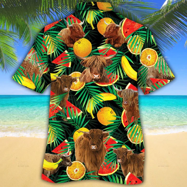 Cow hawaiian shirt - Highland Cattle Lovers Tropical Fruits Hawaiian Shirt - Aloha Shirt For Cow Lovers