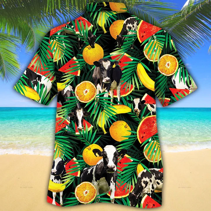 Cow Hawaiian shirt - Holstein Friesian Cattle Lovers Tropical Fruits Hawaiian Shirt - Aloha Shirt For Cow Lovers