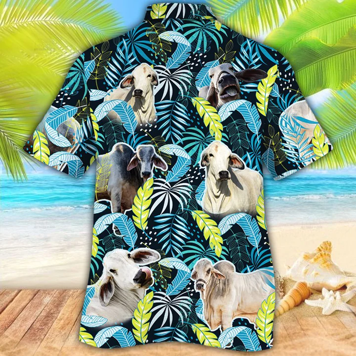 Brahman Cattle Lovers Jungle Leaves Hawaiian Shirt/ Hawaiian shirt Men/ Women