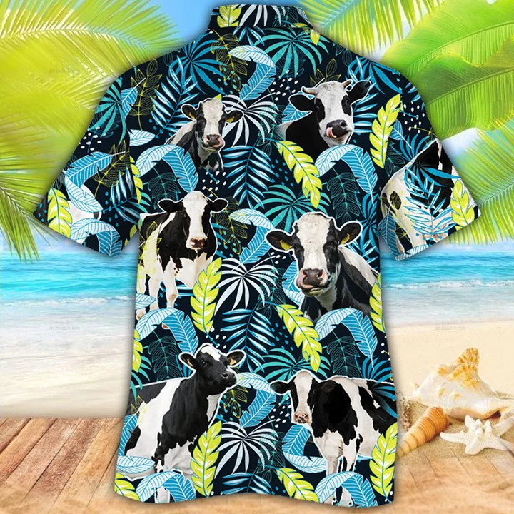 Cow hawaii shirt/ Holstein Friesian Cattle Lovers Jungle Leaves Hawaiian Shirt/ Hawaiian shirt Men/ Women