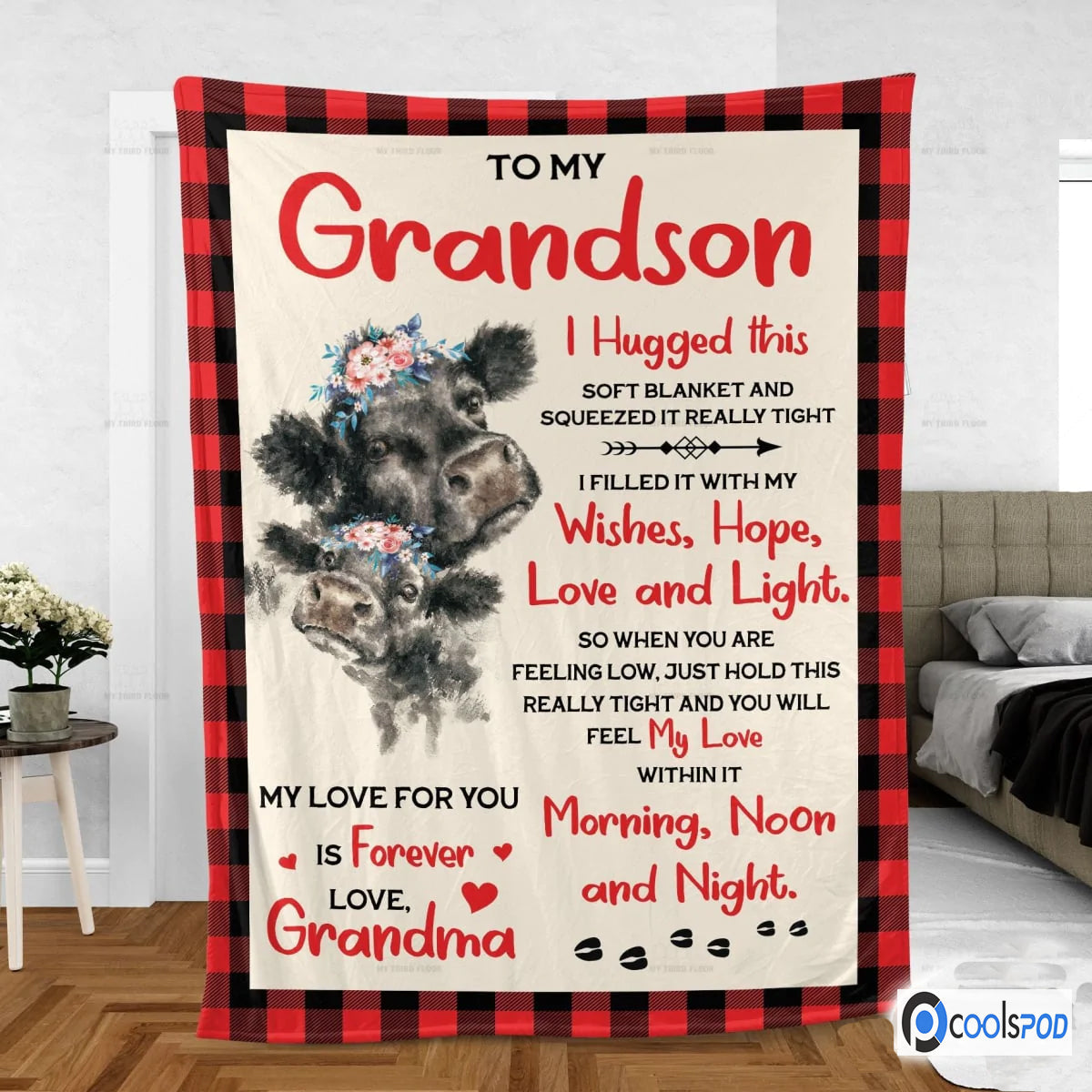 Gift From Grandma To Grandson Blanket/ Black Angus Cattle Lovers Premium Blankets Soft Babay Blanket For My Son/ Gift To Son