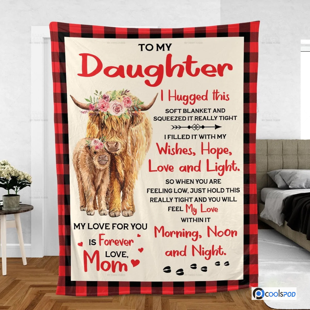 Gift From Mom To Daughter Blanket/ Highland Cattle Lovers Premium Baby Blankets/ Farm Gift For Daughter